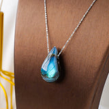 Natural Crystal Labradorite Drop Pendant Necklace