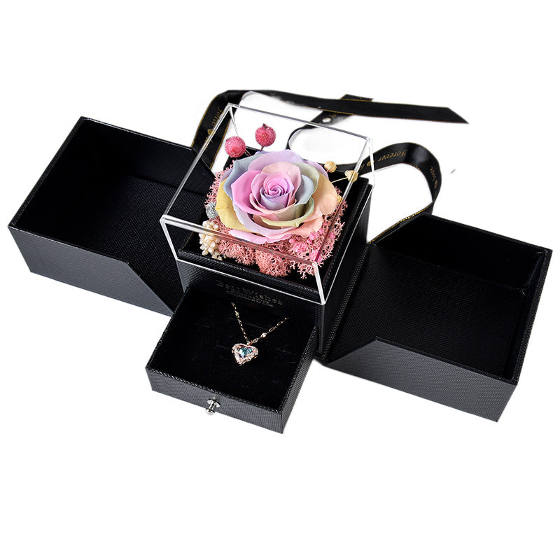 Preserved Flower Acrylic Cover Necklace Ring Earring Jewelry Box