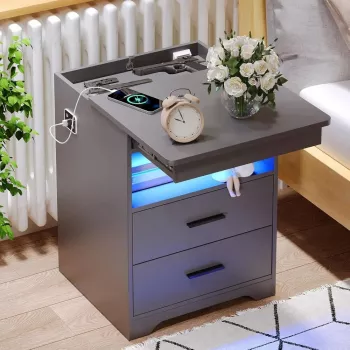 Modern Nightstand: Hidden Drawer, USB-C Charging & LED