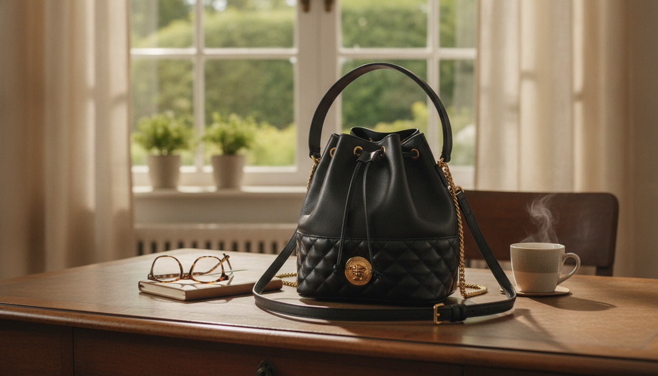 Versace Medusa Bucket Bag in Black Lamb Leather