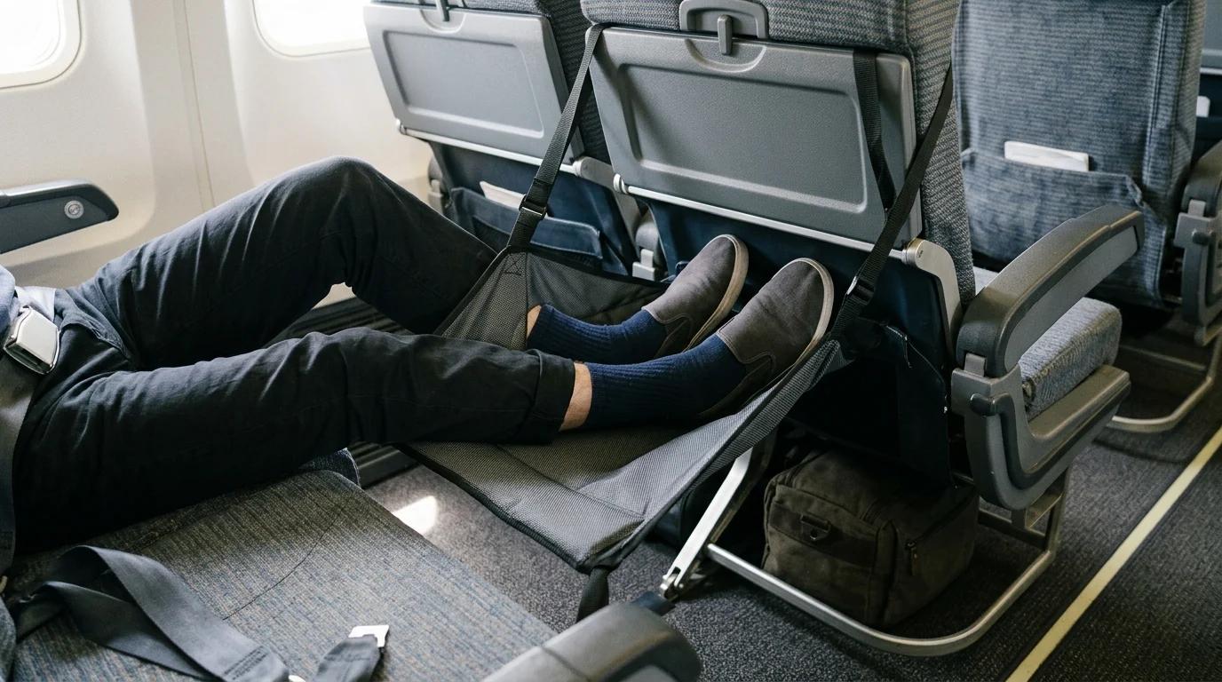 Wide-Base Airplane Foot Hammock: Adjustable Travel Comfort